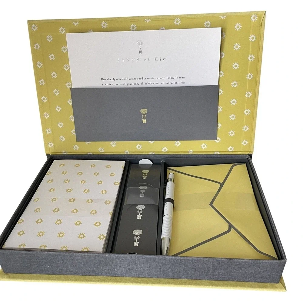 Janus et‎ Cie Stationary Gift Set 25 Cards Envelopes Pen Box Luxury